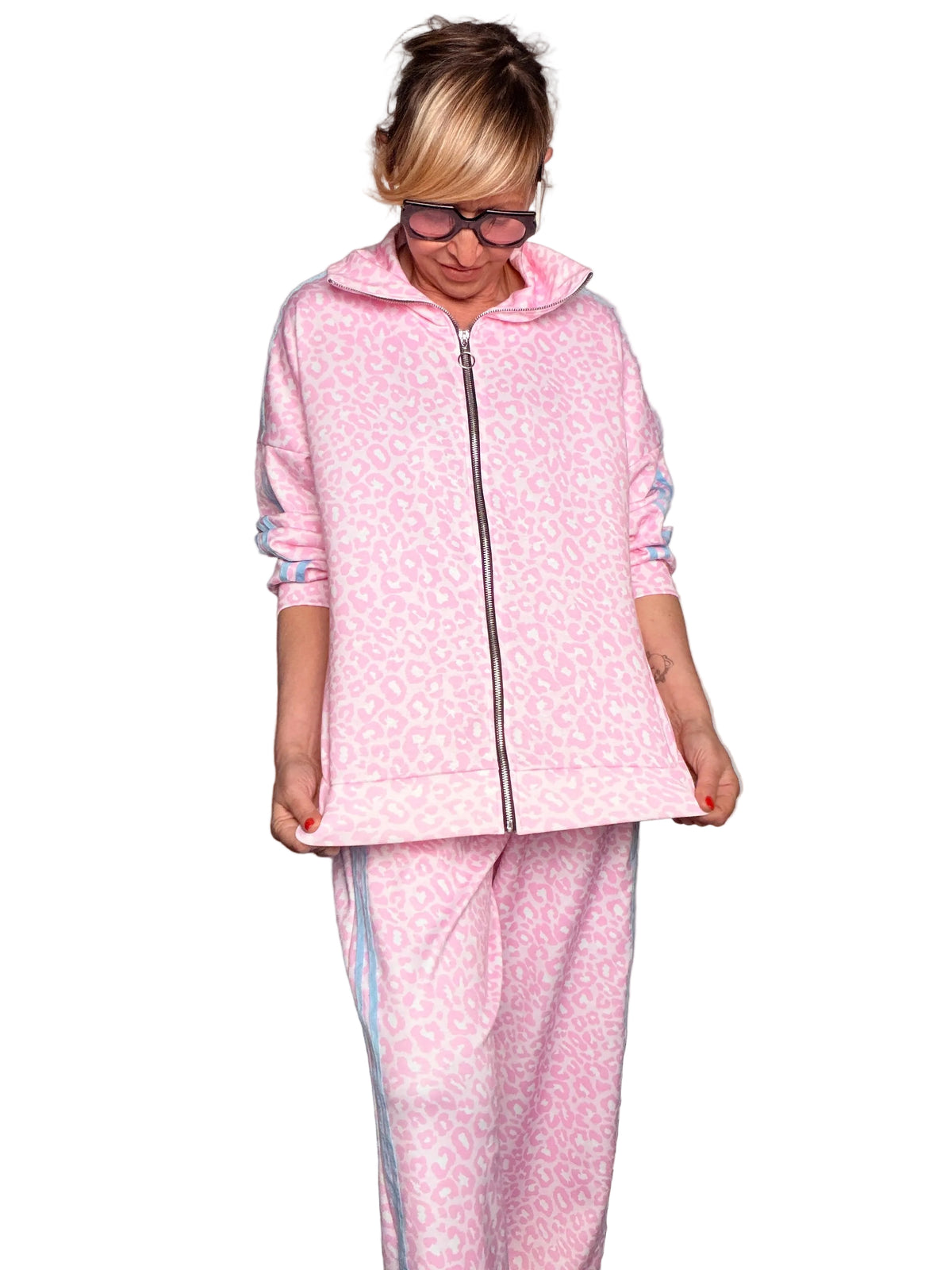 Completo Sportivo Animalier – Giacca Zip + Pantalone Palazzo