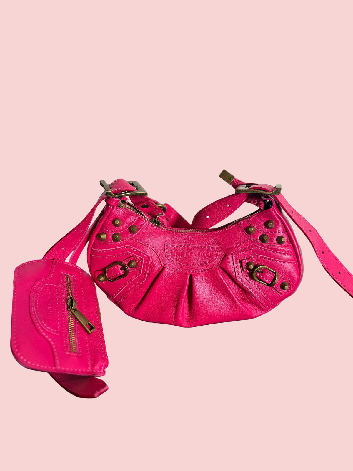Mini Bag in Pelle con Borchie e Pochette — Rosa Fuchsia