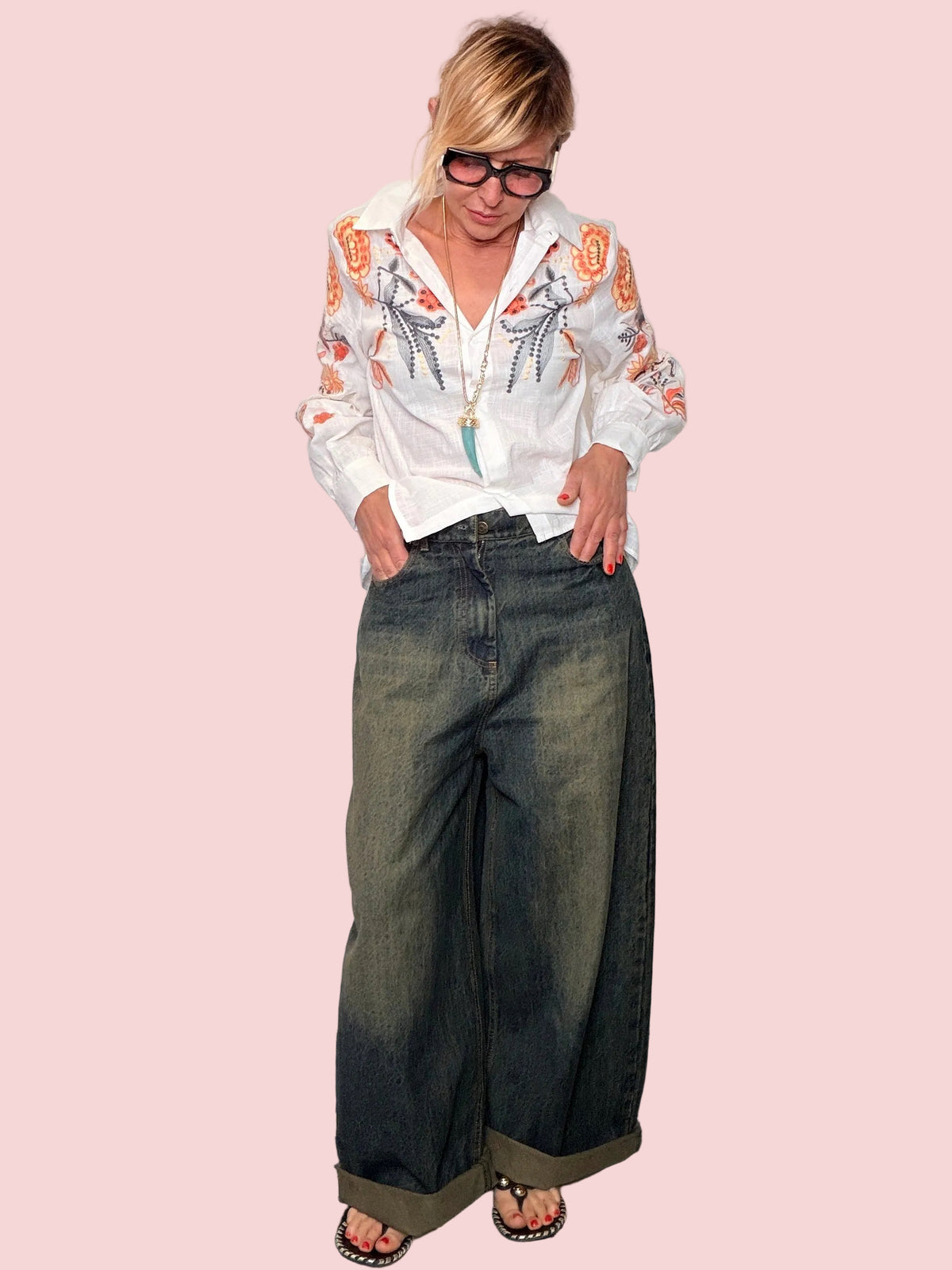 Jeans Wide Leg Vintage Wash — Fit Maxi Oversize