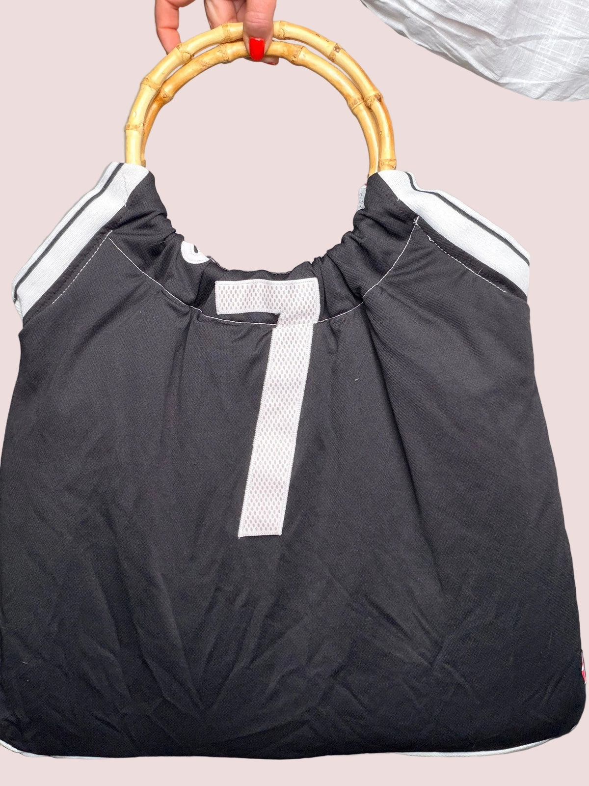 Borsa Upcycled Double Face con Manico in Bambù — Navy/Nera