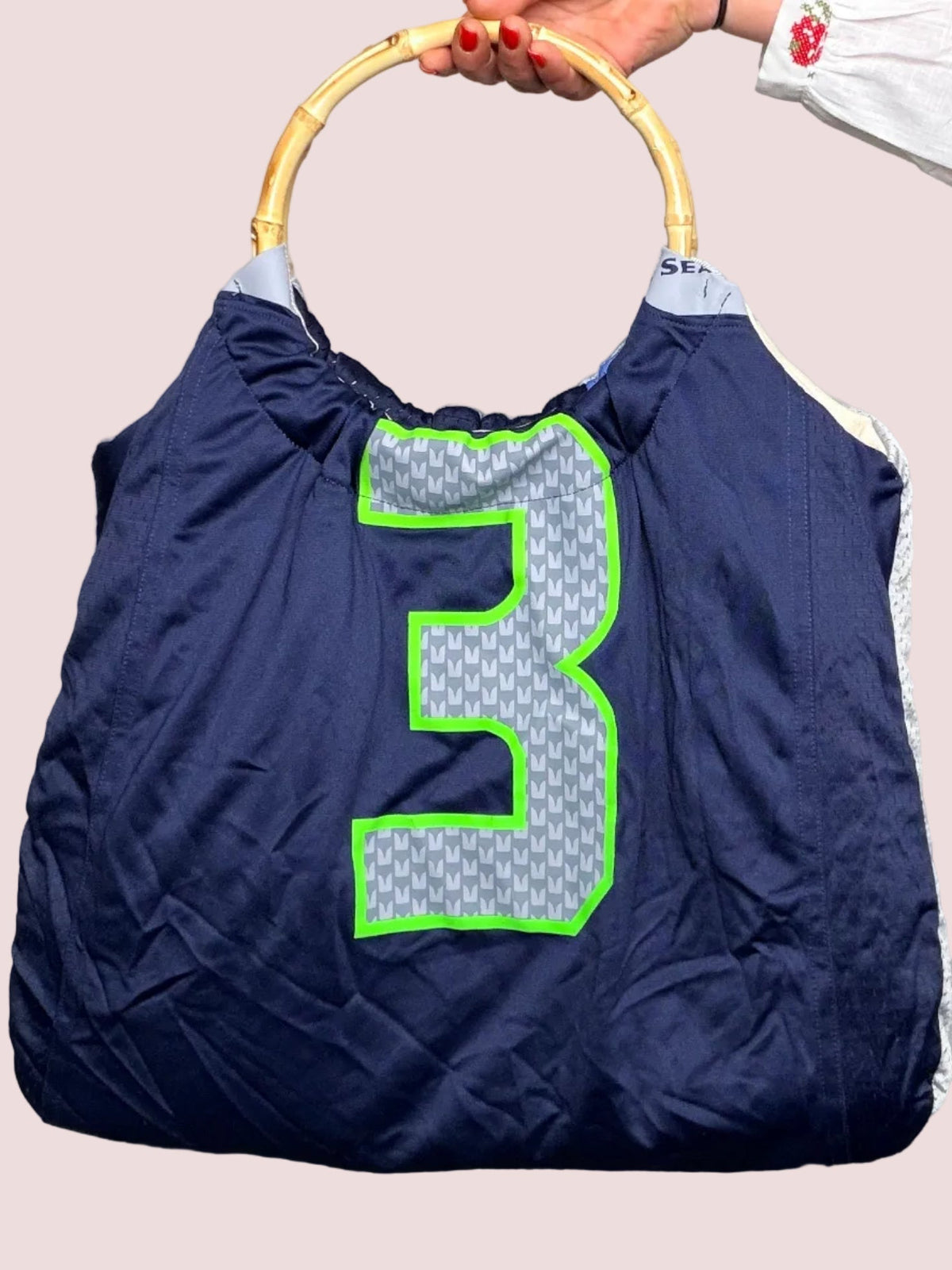 Borsa Upcycled Double Face con Manico in Bambù — Navy/Nera