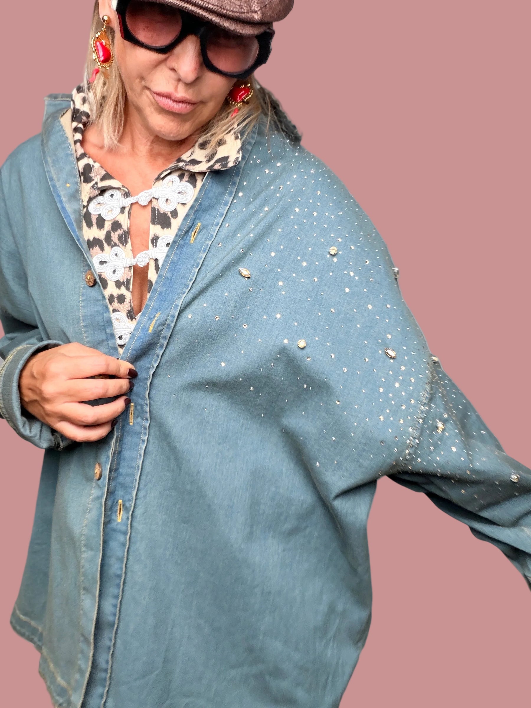 Camicia jeans con strass