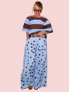 Pantalone Wide Leg a Pois in Cotone — Due Colori