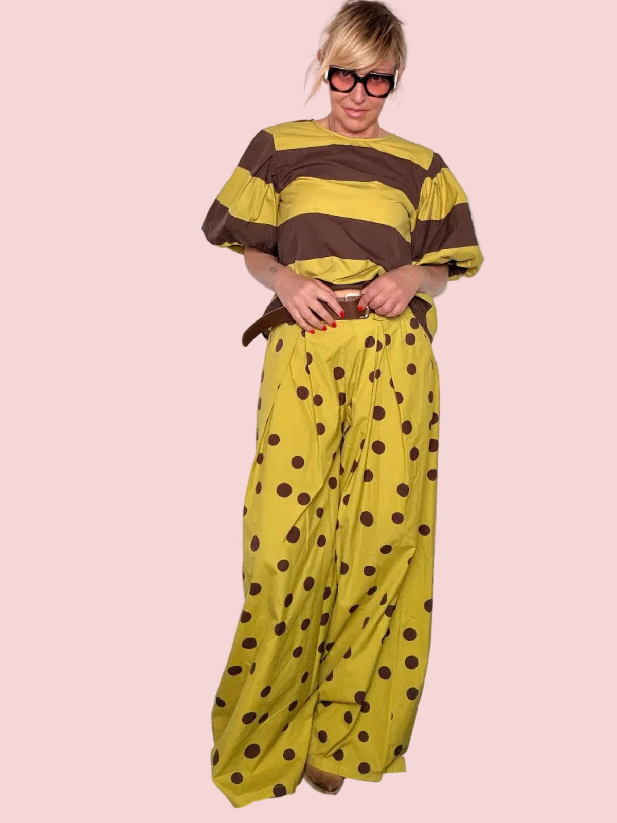 Pantalone Wide Leg a Pois in Cotone — Due Colori