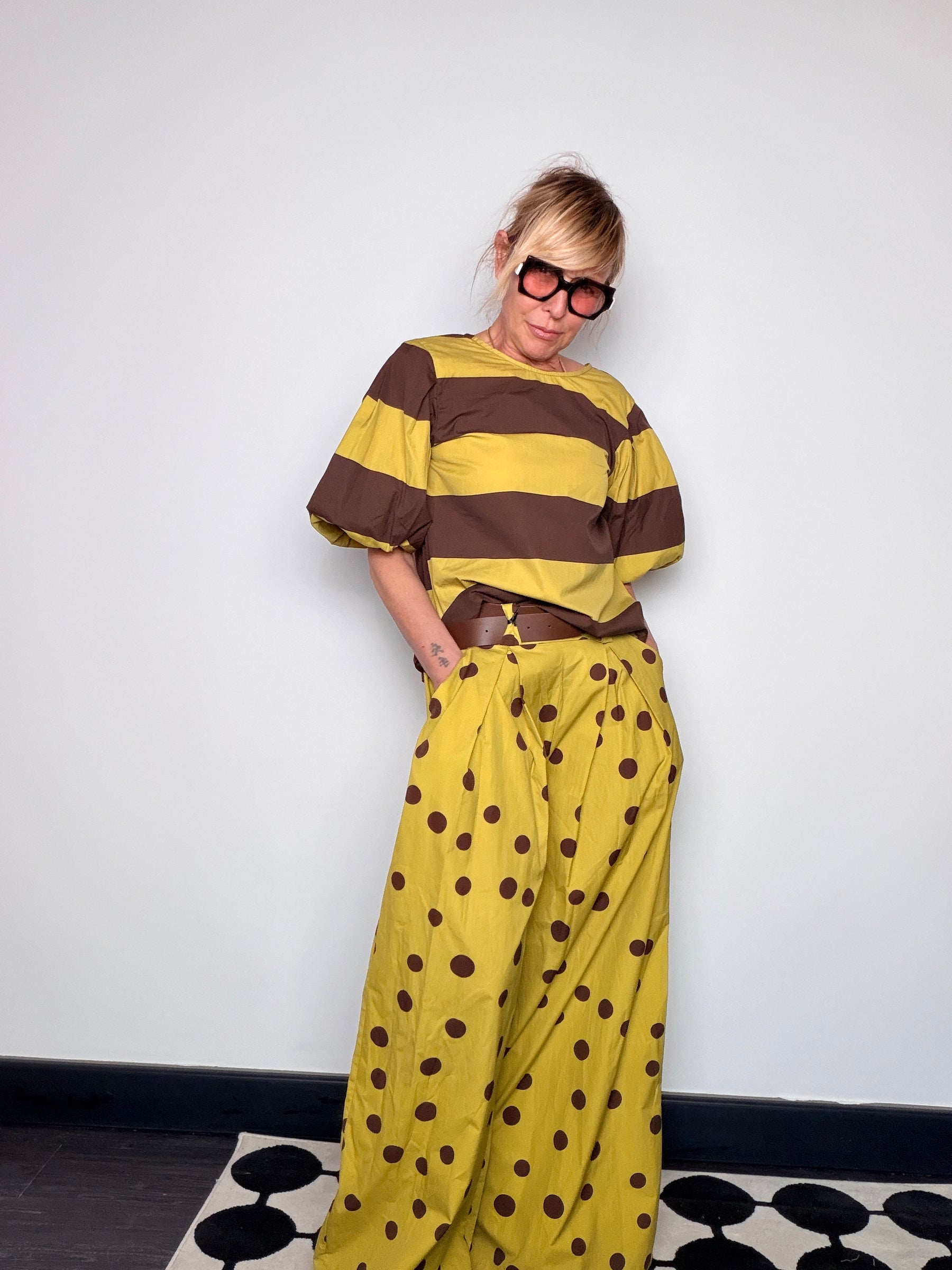 Pantalone Wide Leg a Pois in Cotone — Due Colori