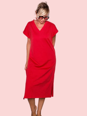Abito Midi in Cotone Rosso