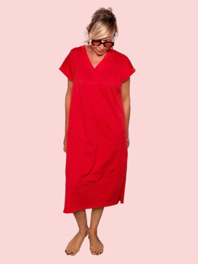 Abito Midi in Cotone Rosso