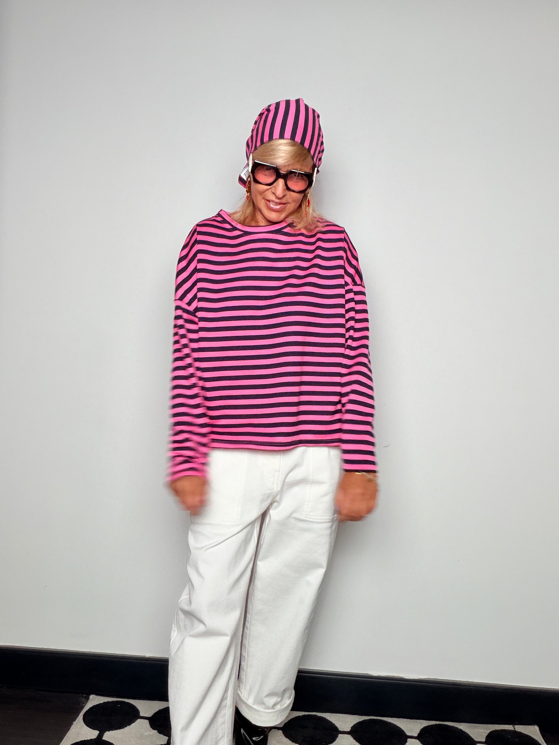 Felpa Boxy a Righe Mock Neck