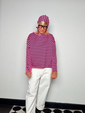 Felpa Boxy a Righe Mock Neck