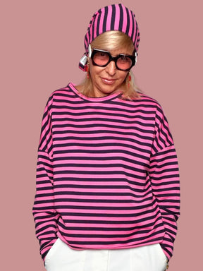 Felpa Boxy a Righe Mock Neck