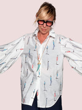 Camicia Bianca Stampa Fashion Figurine Oversize