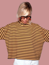 Felpa Boxy Righe arancio marrone - maniche aperte