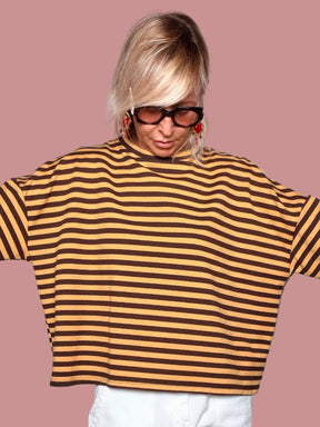 Felpa Boxy Righe arancio marrone - maniche aperte