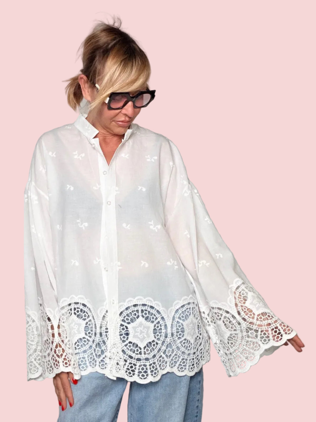 Camicia bianca cin pizzo macramè