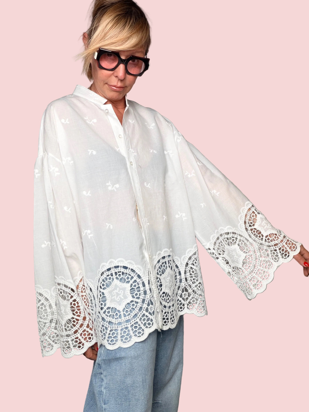 Camicia bianca cin pizzo macramè