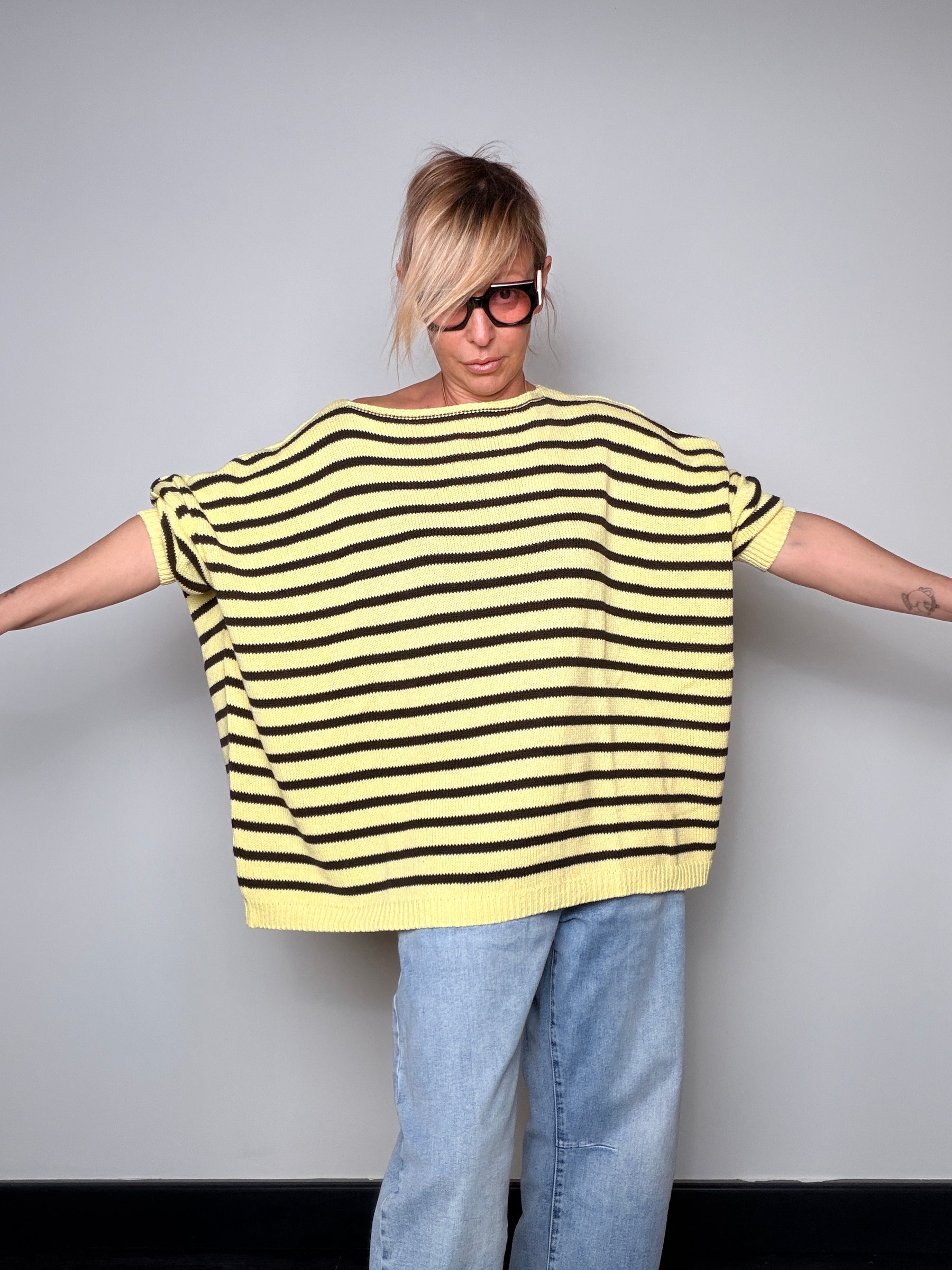 Maglione Cotone a Righe Oversize — Forma Trapezio