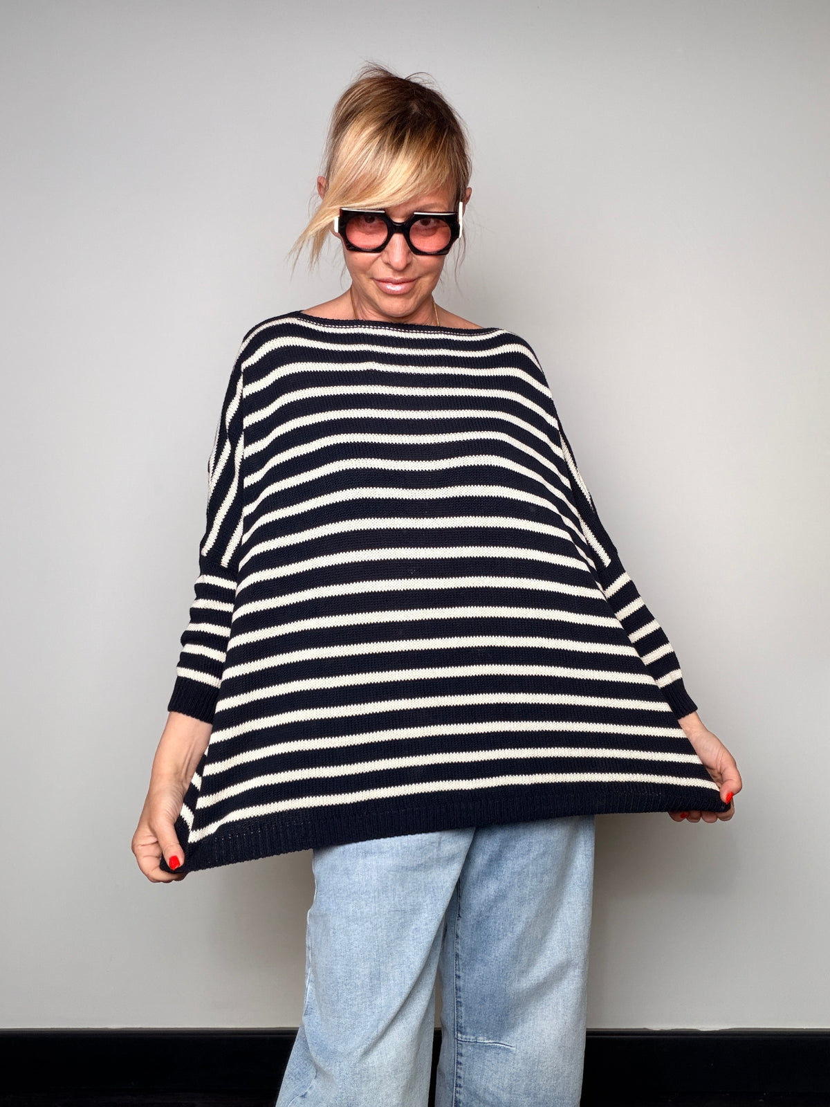 Maglione Cotone a Righe Oversize — Forma Trapezio