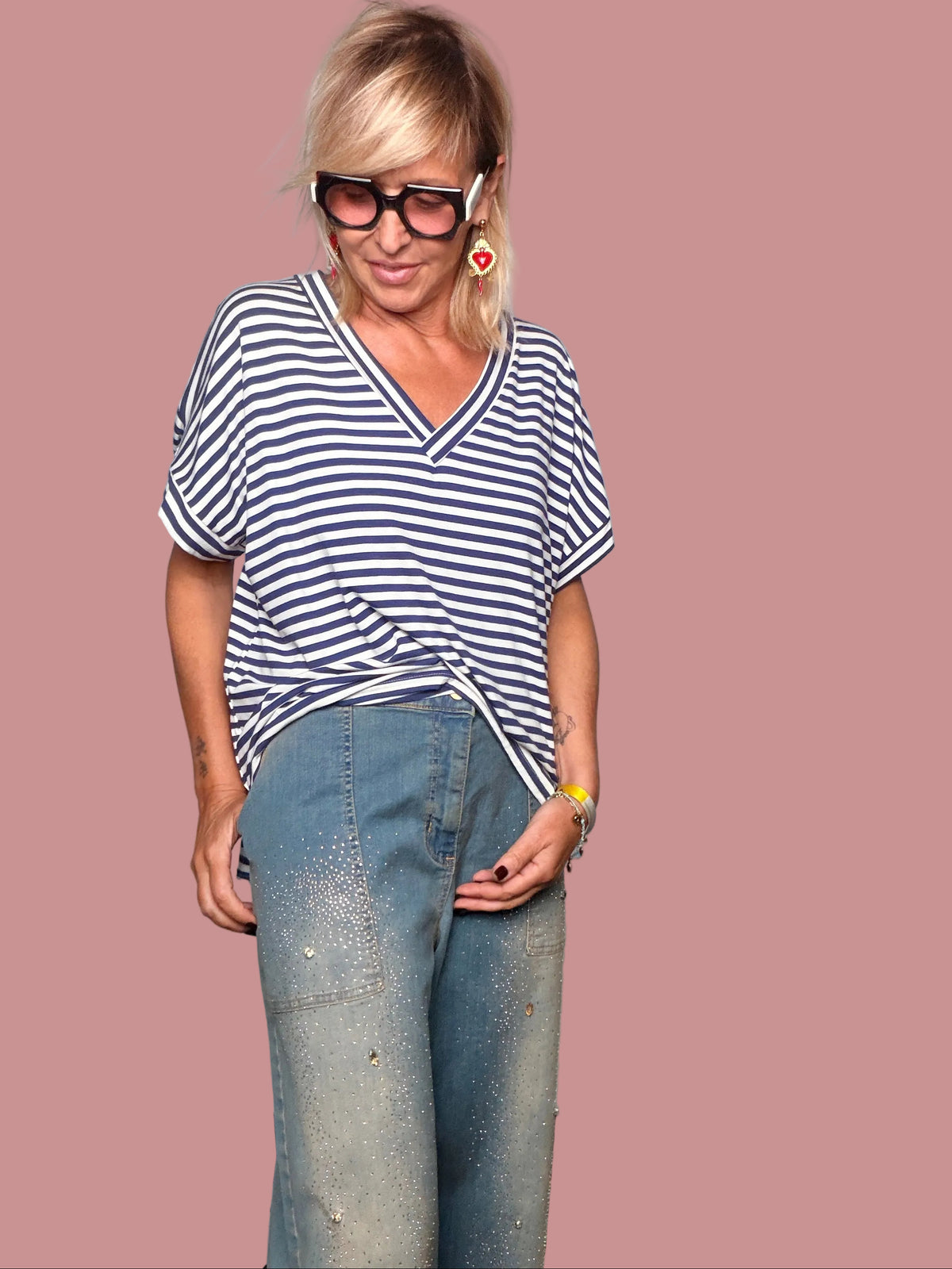 Jeans Wide Leg con Glitter