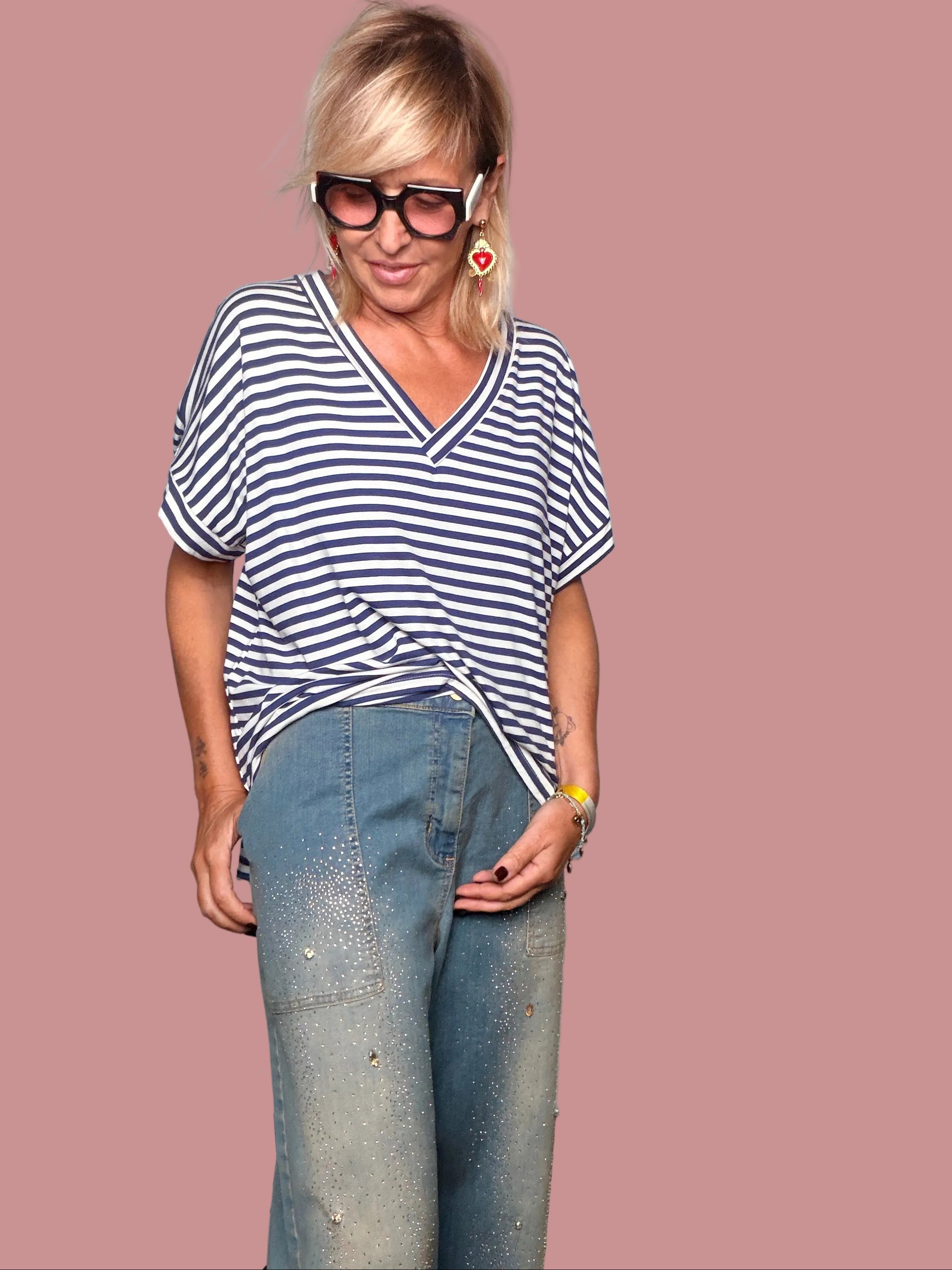 Jeans Wide Leg con Glitter