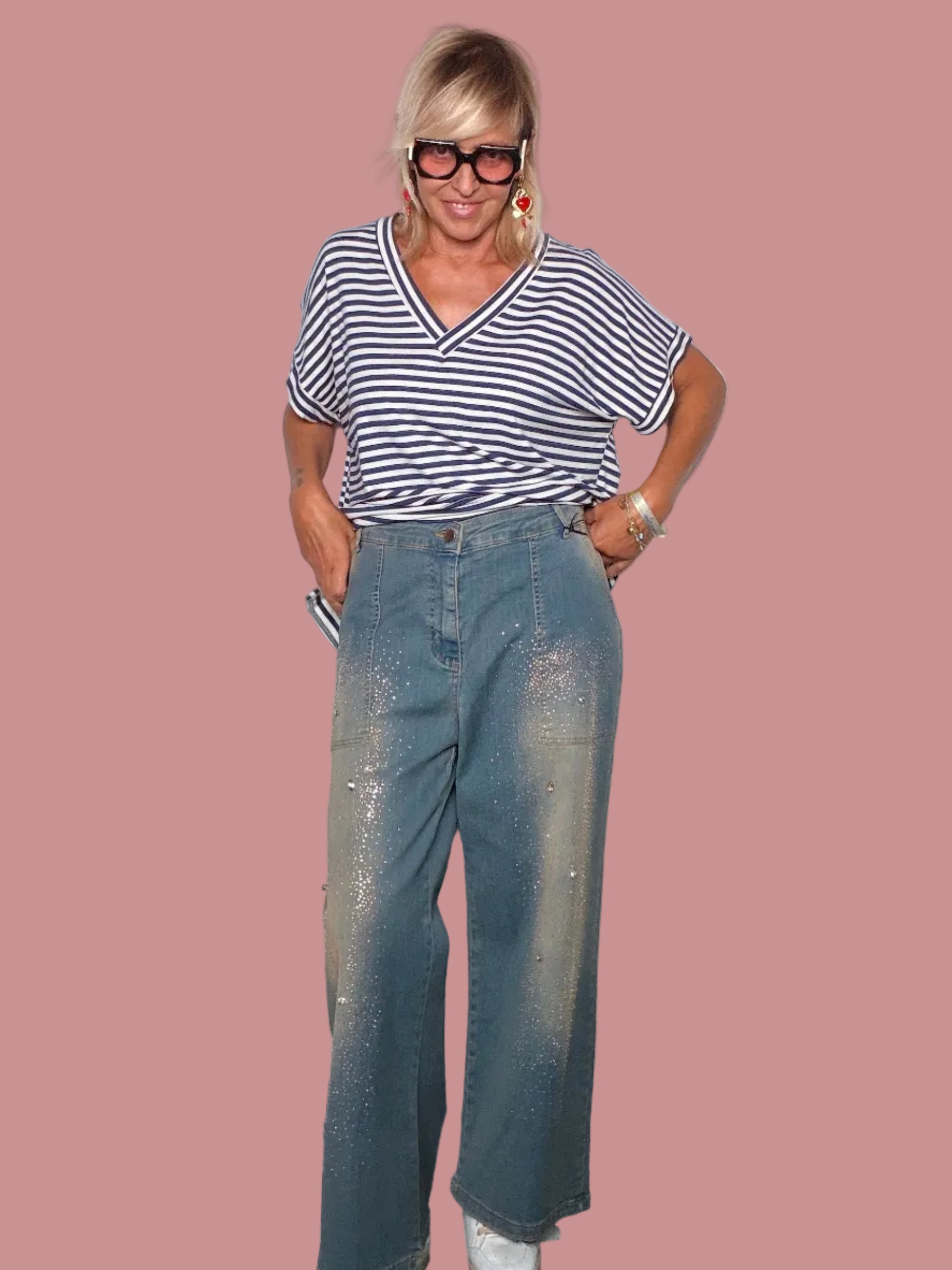Jeans Wide Leg con Glitter