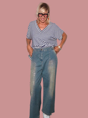 Jeans Wide Leg con Glitter