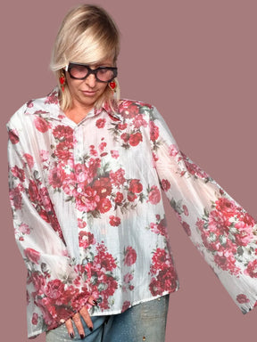 Camicia Oversize Floreale a Maniche Flare