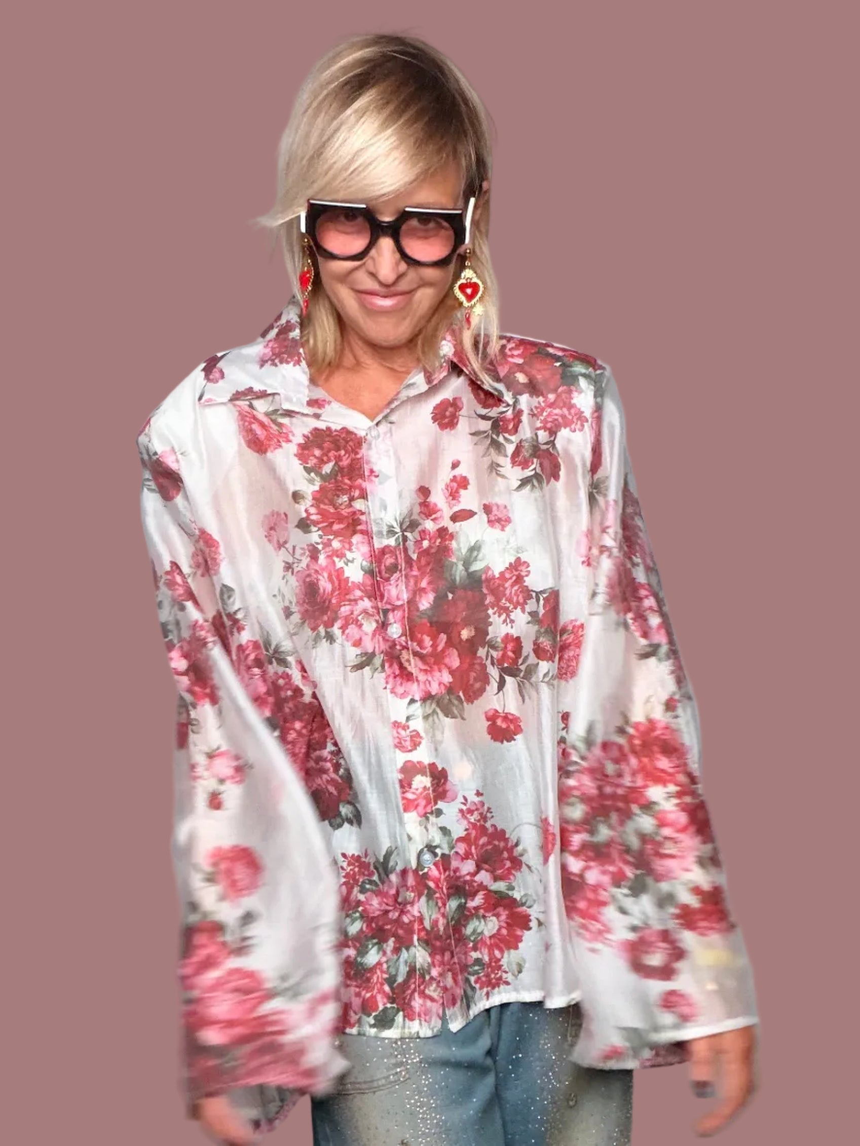 Camicia Oversize Floreale a Maniche Flare