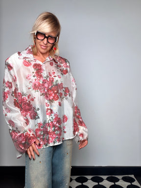 Camicia Oversize Floreale a Maniche Flare