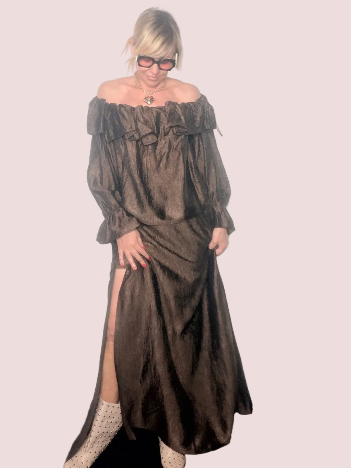 Gonna Maxi Lamé Bronzo con Spacco