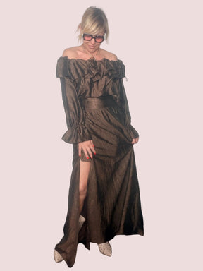 Gonna Maxi Lamé Bronzo con Spacco