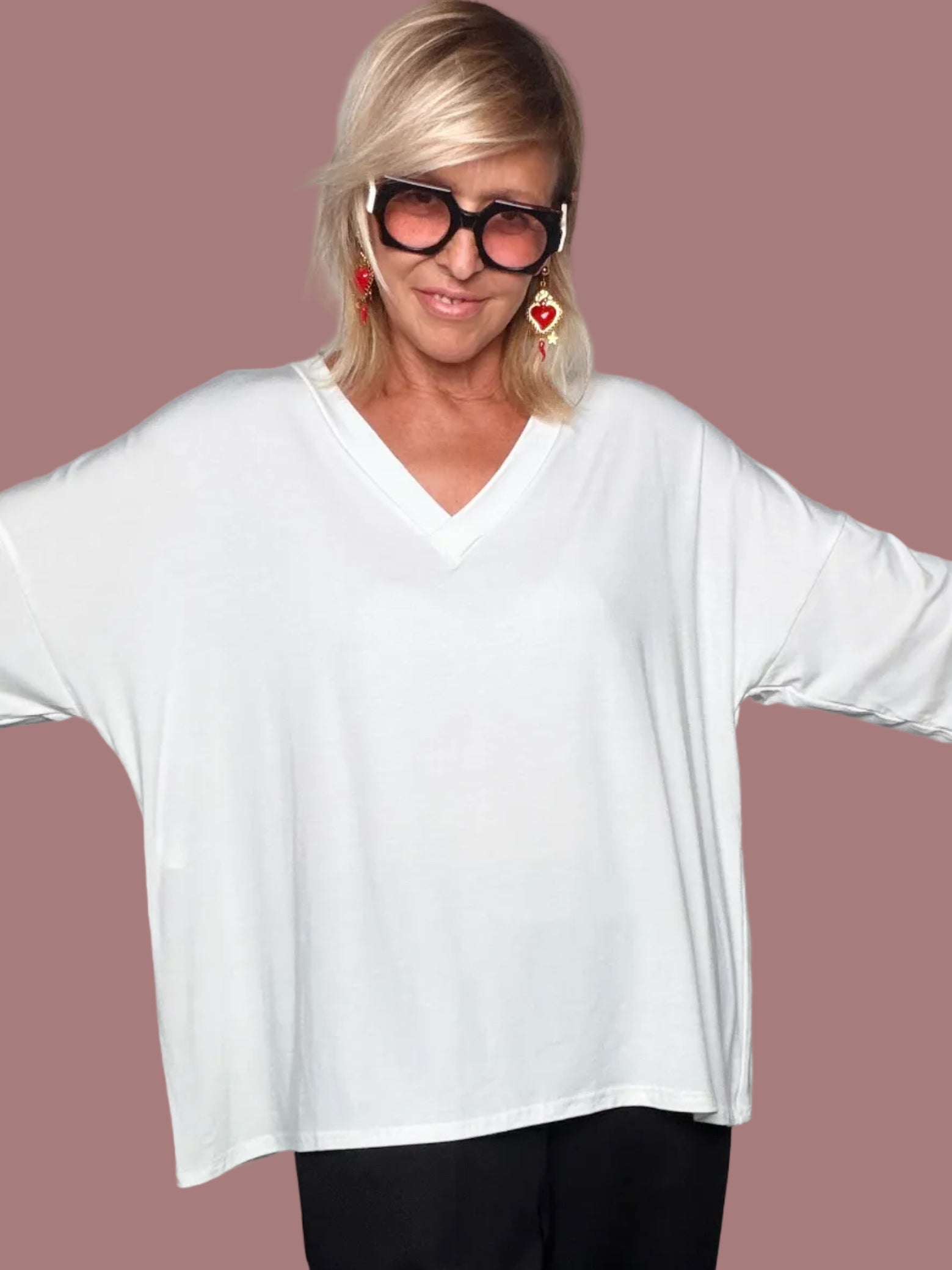 Maglia Oversize a V con Polsino in Pizzo