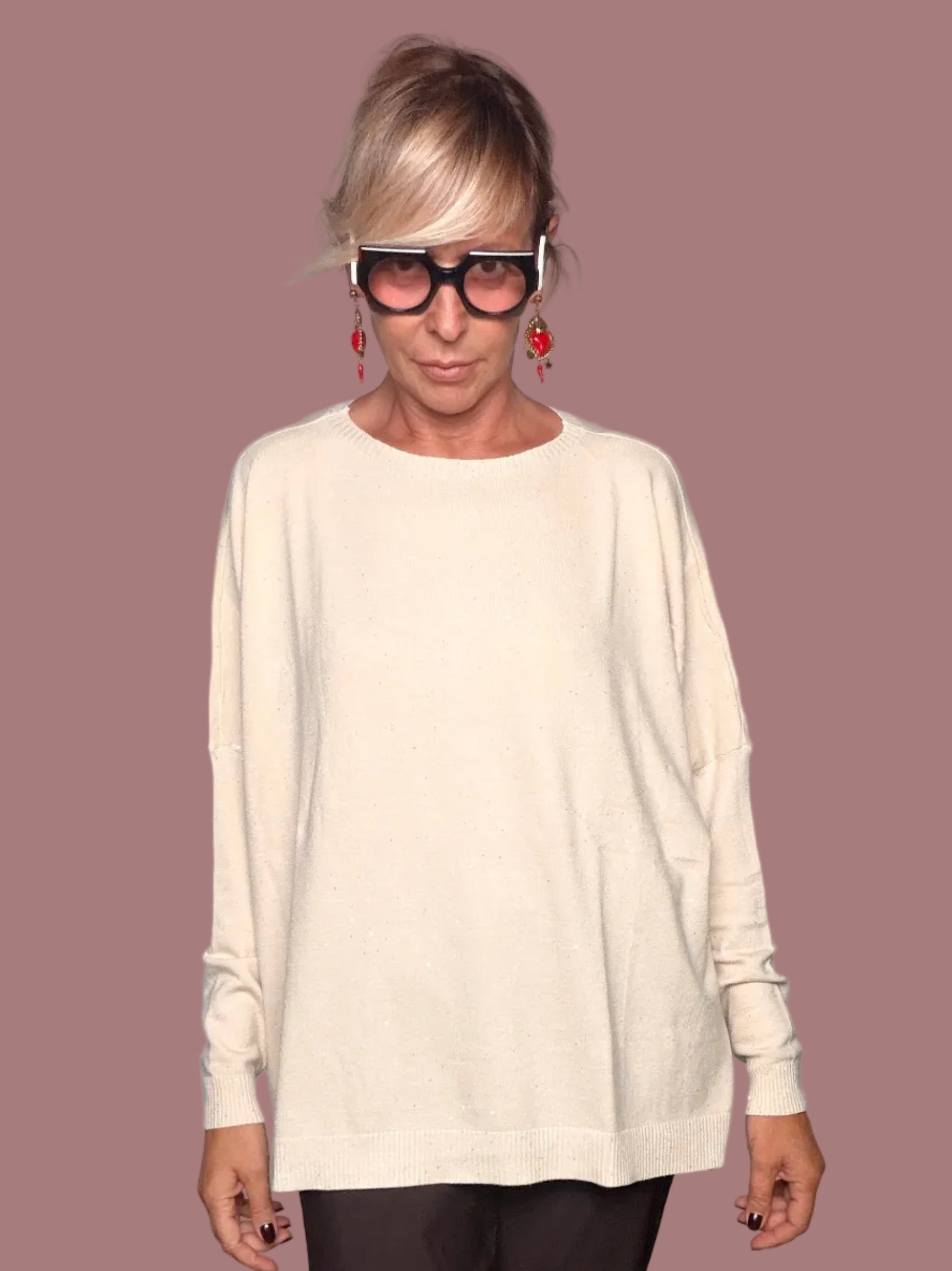 Maglia Girocollo Oversize con Micro-Punti Luce