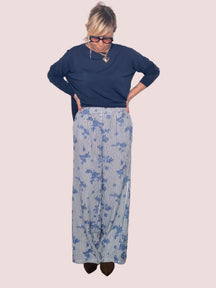 Pantalone Palazzo a Righe con Ricami Floreali