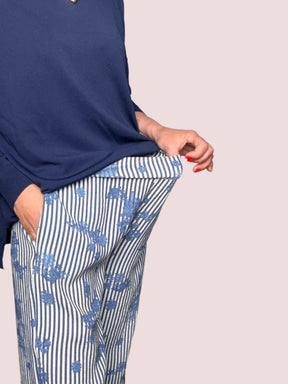 Pantalone Palazzo a Righe con Ricami Floreali