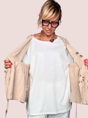 Set T-Shirt + Gilet con Paillettes e Ricami Floreali