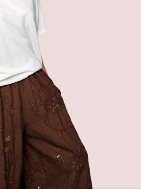 Pantalone Palazzo con Ricami Floreali e Paillettes