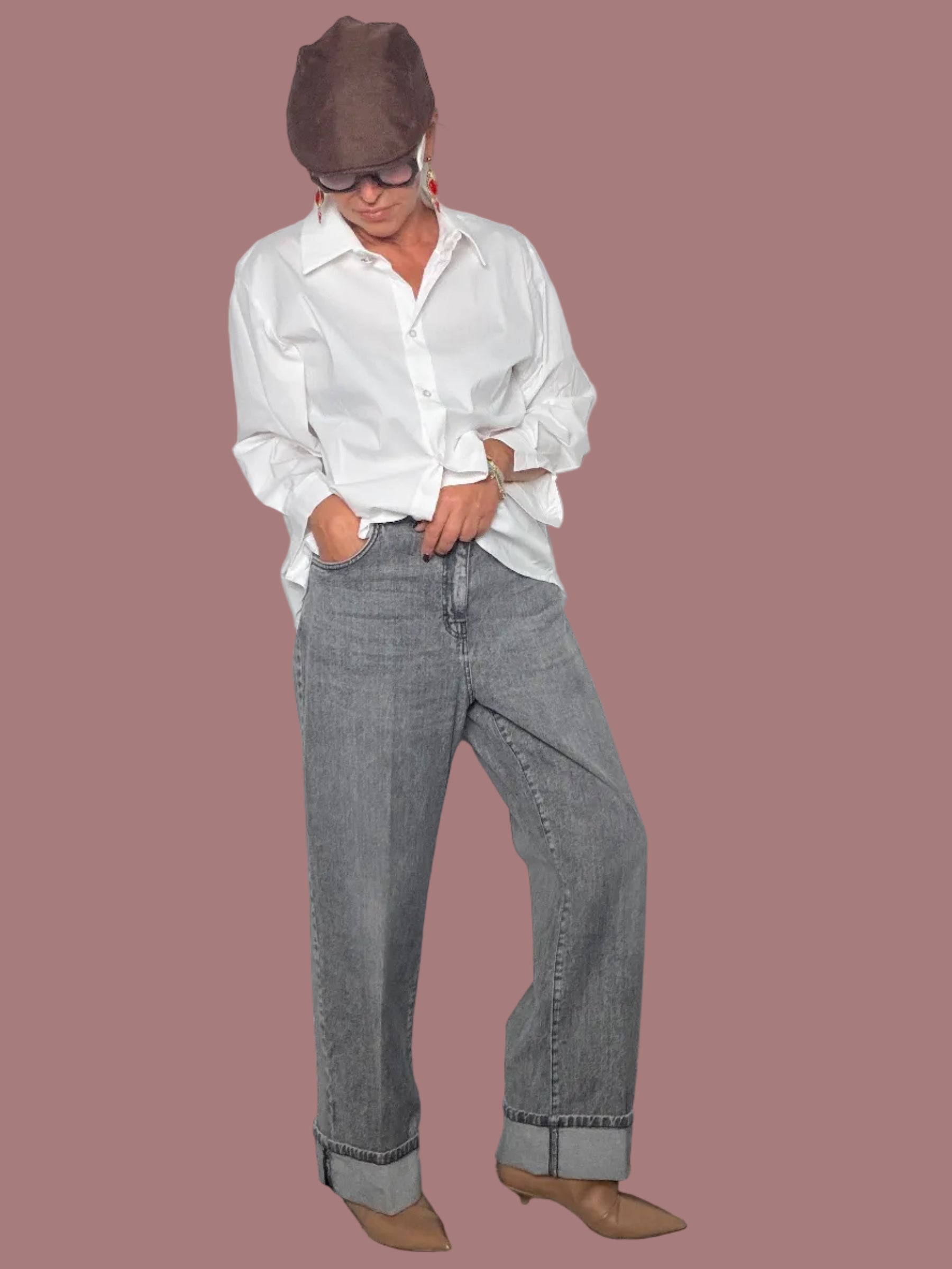 Jeans Dritto con Risvolto | Denim Grigio