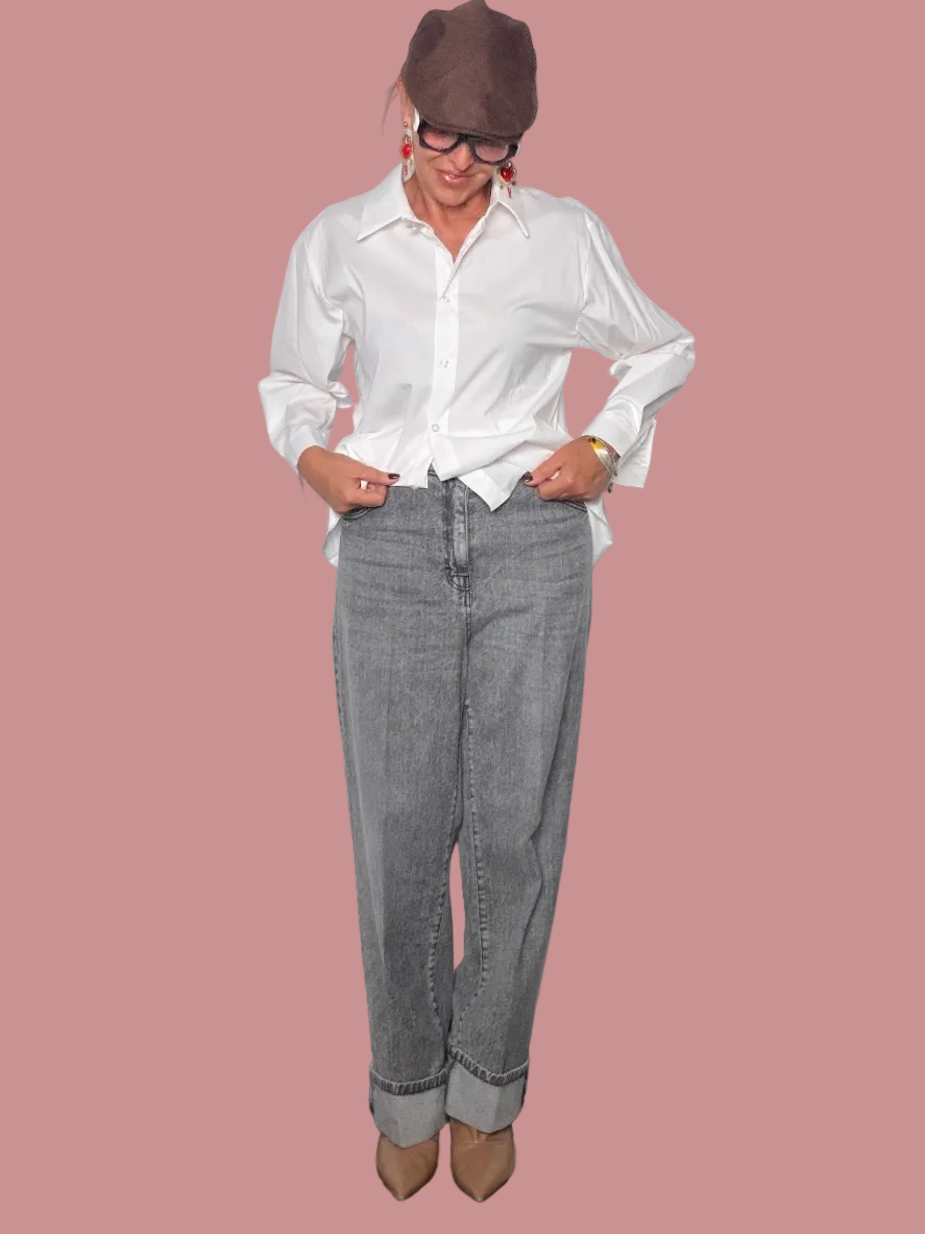 Jeans Dritto con Risvolto | Denim Grigio