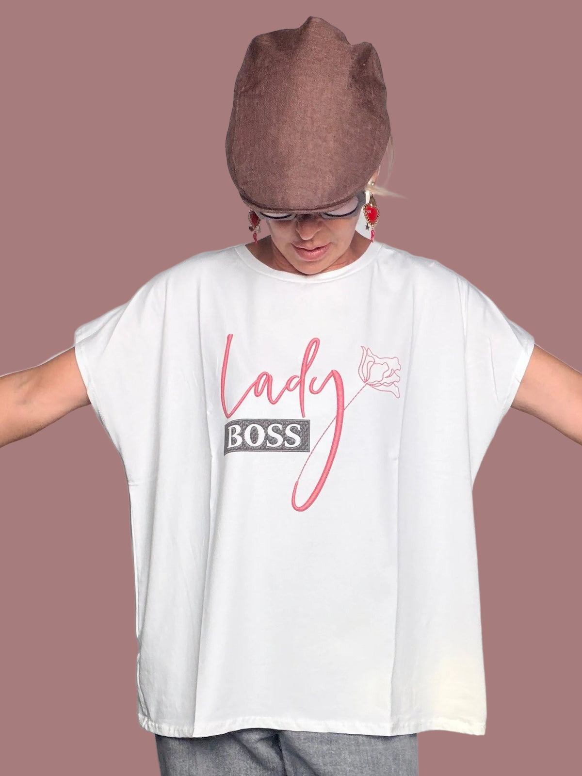 T-Shirt Lady Boss Oversize | Stampa Rosa | Taglia Unica