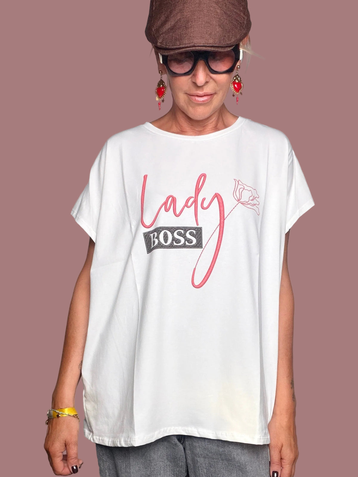 T-Shirt Lady Boss Oversize | Stampa Rosa | Taglia Unica