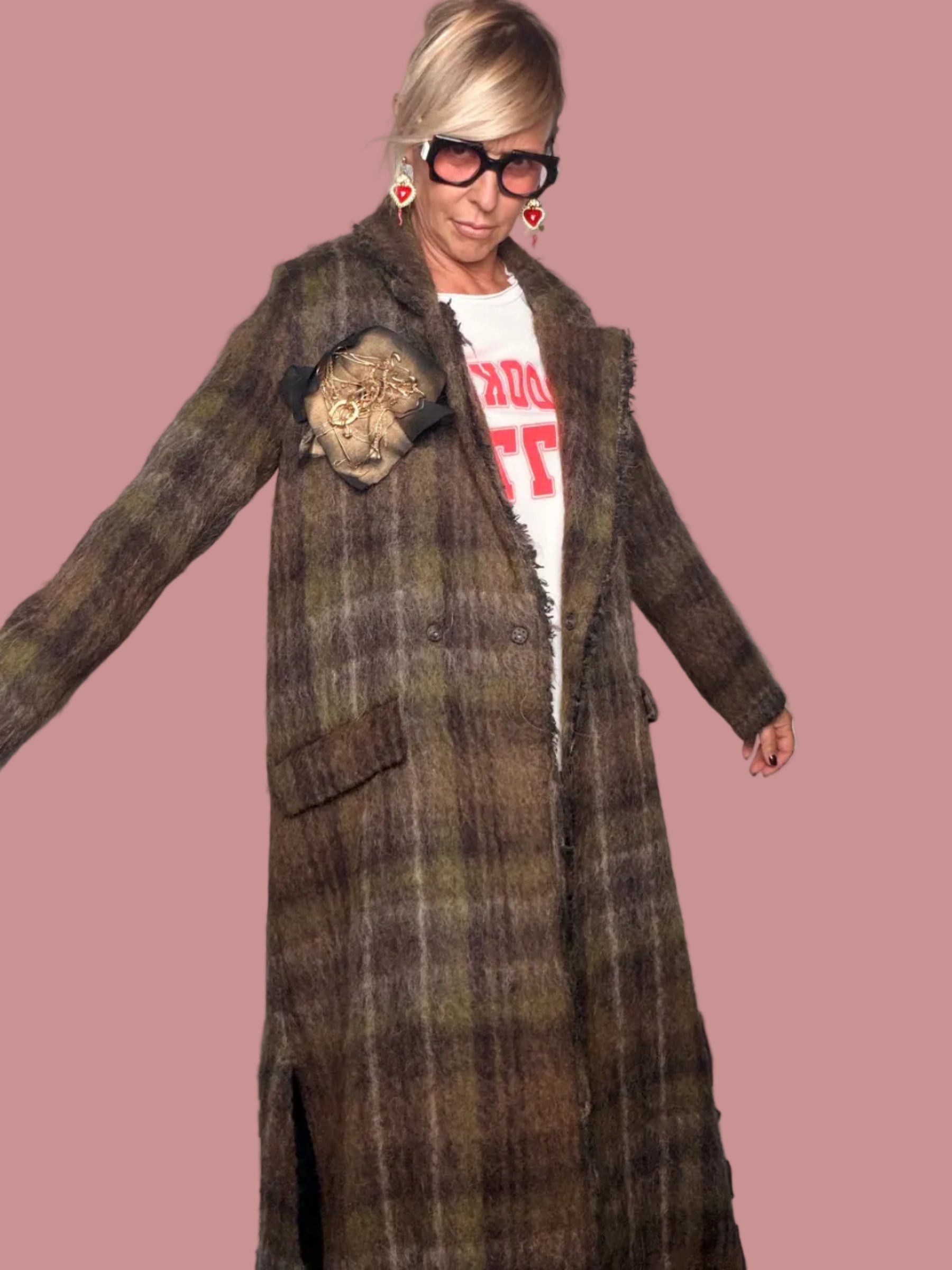 Cappotto Maxi Tartan Tweed con Frange | Taglia Unica