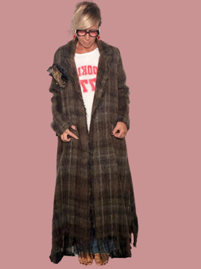 Cappotto Maxi Tartan Tweed con Frange | Taglia Unica