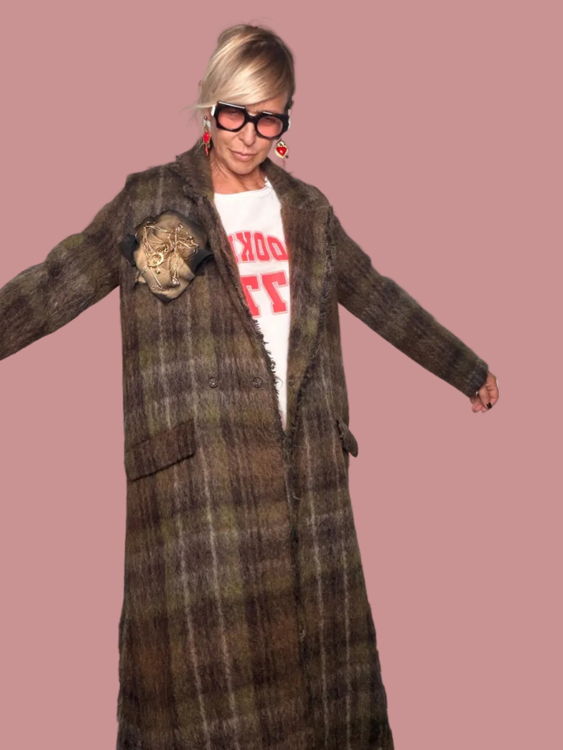 Cappotto Maxi Tartan Tweed con Frange | Taglia Unica