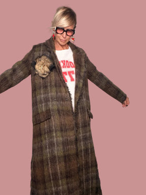 Cappotto Maxi Tartan Tweed con Frange | Taglia Unica