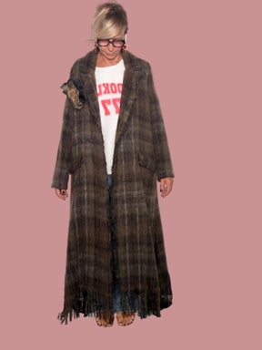 Cappotto Maxi Tartan Tweed con Frange | Taglia Unica
