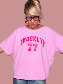 Felpa Oversize "BROOKLYN 77" con Stampa Fluo