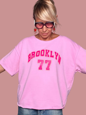 Felpa Oversize "BROOKLYN 77" con Stampa Fluo