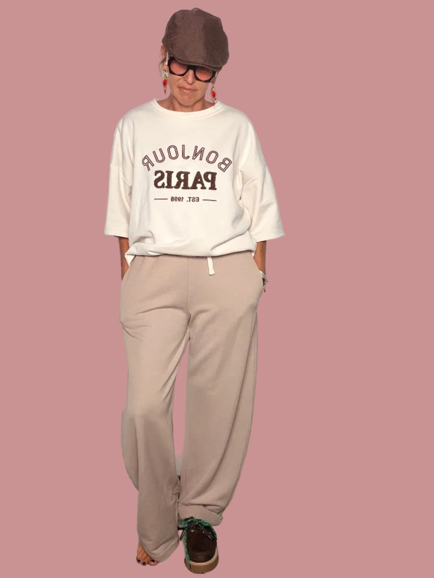 Pantalone Wide Leg con Coulisse in Felpa