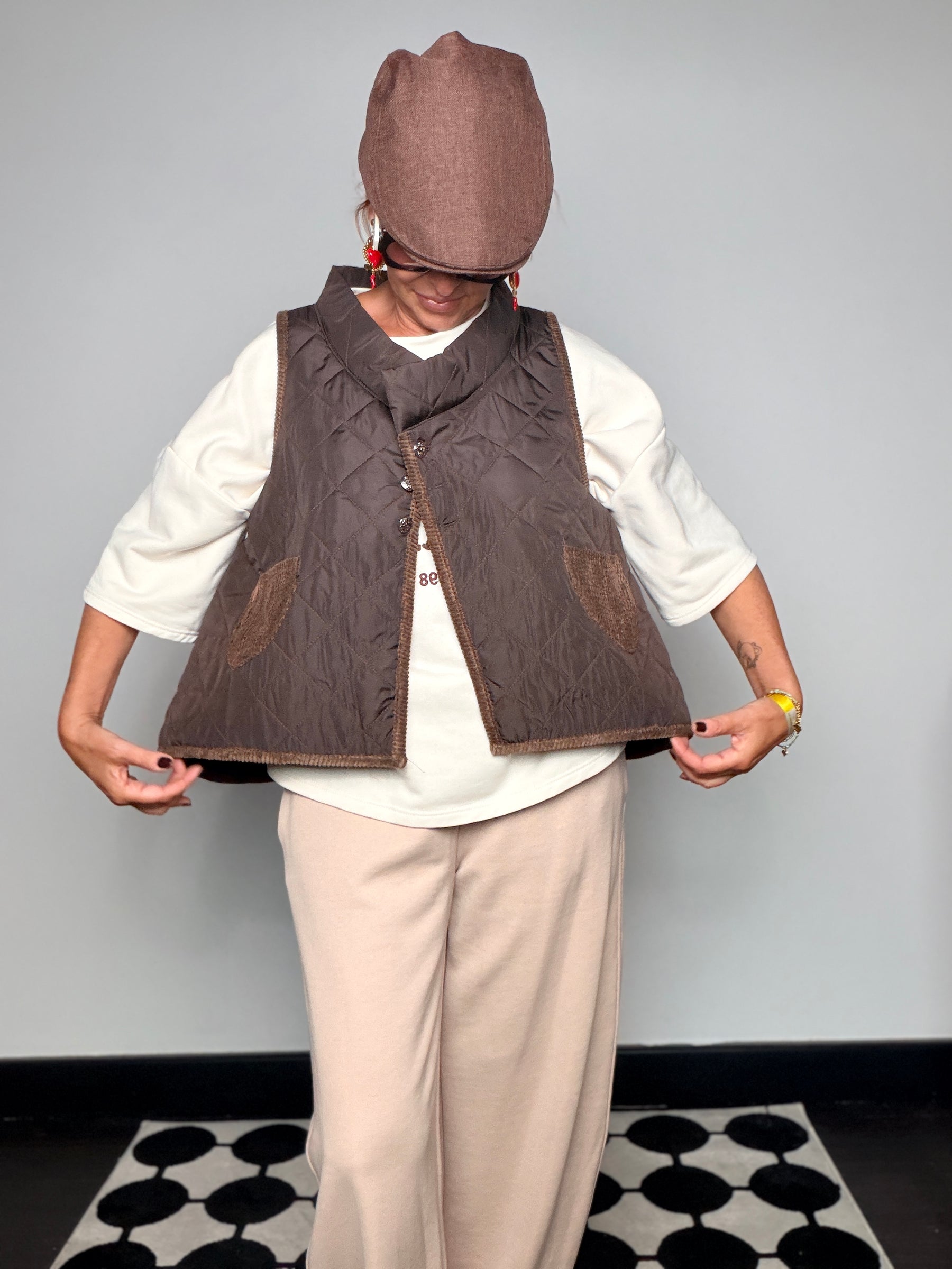 Gilet Trapuntato Crop | Terracotta o Marrone