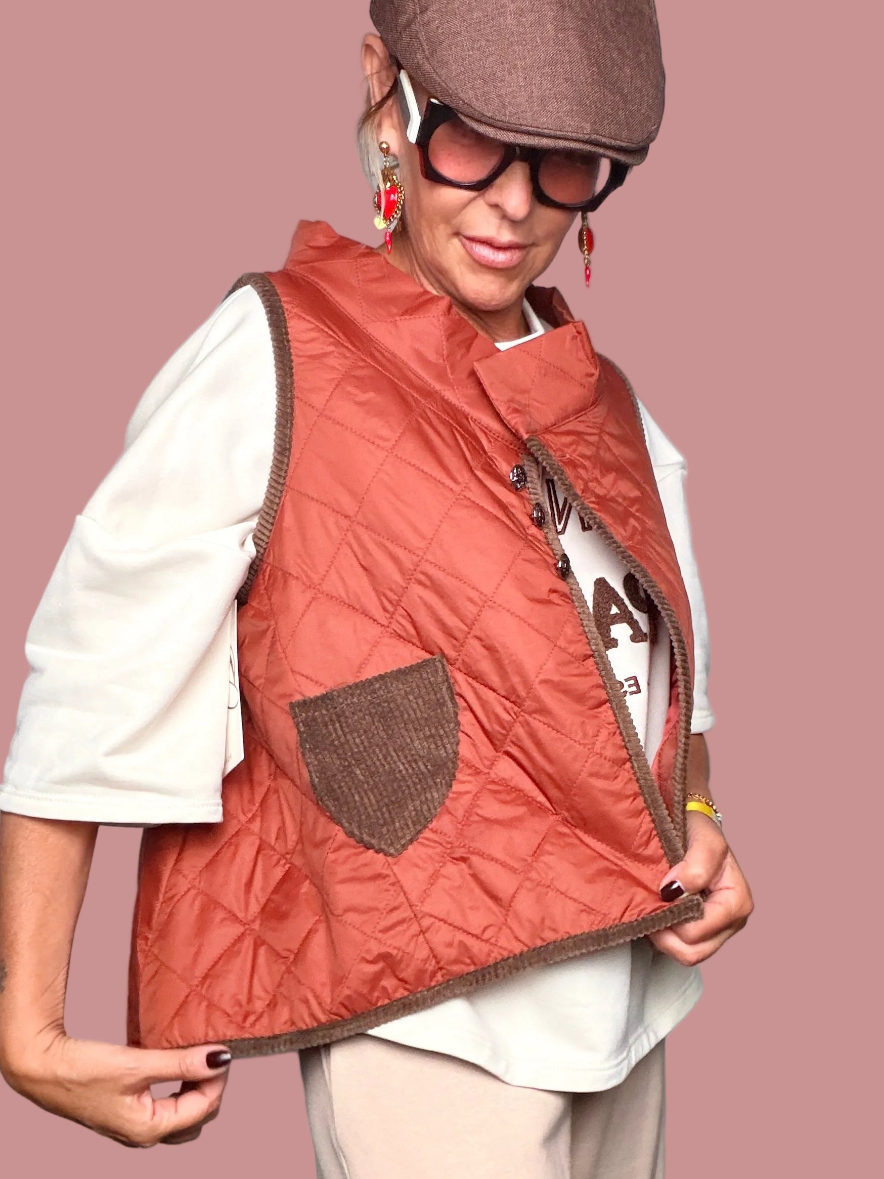 Gilet Trapuntato Crop | Terracotta o Marrone